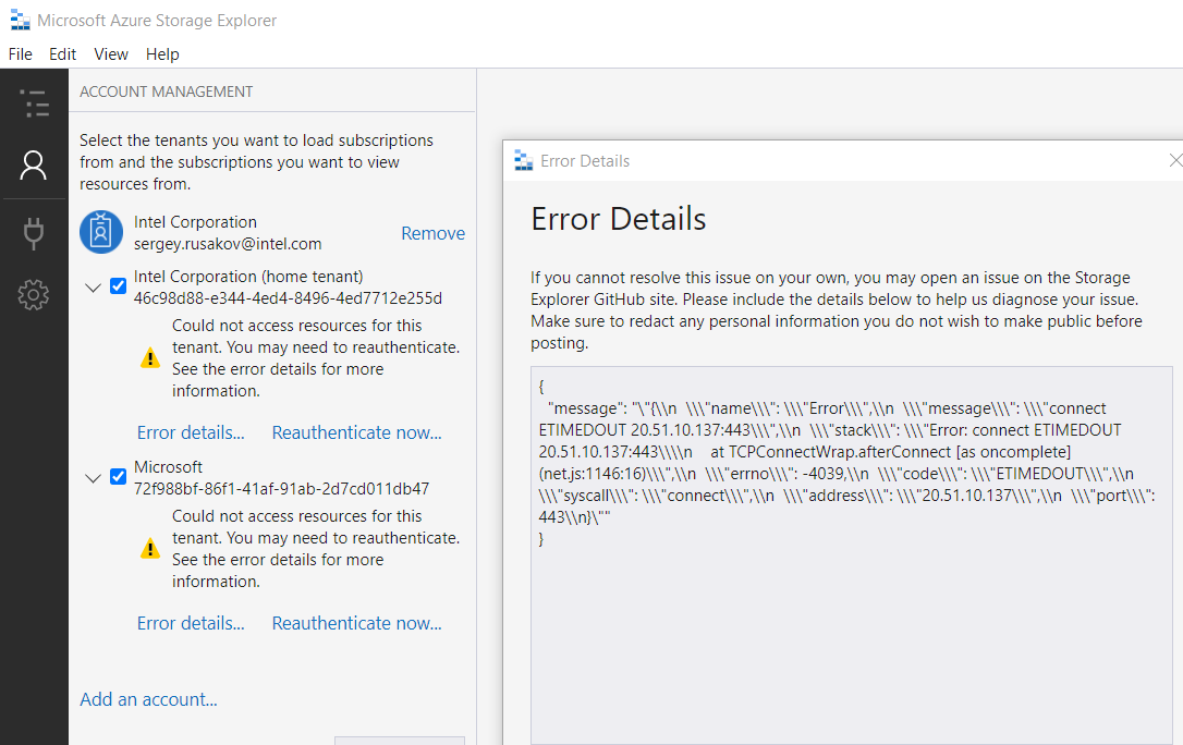 Unable to authenticate in Azure Storage Explorer after changing 2FA