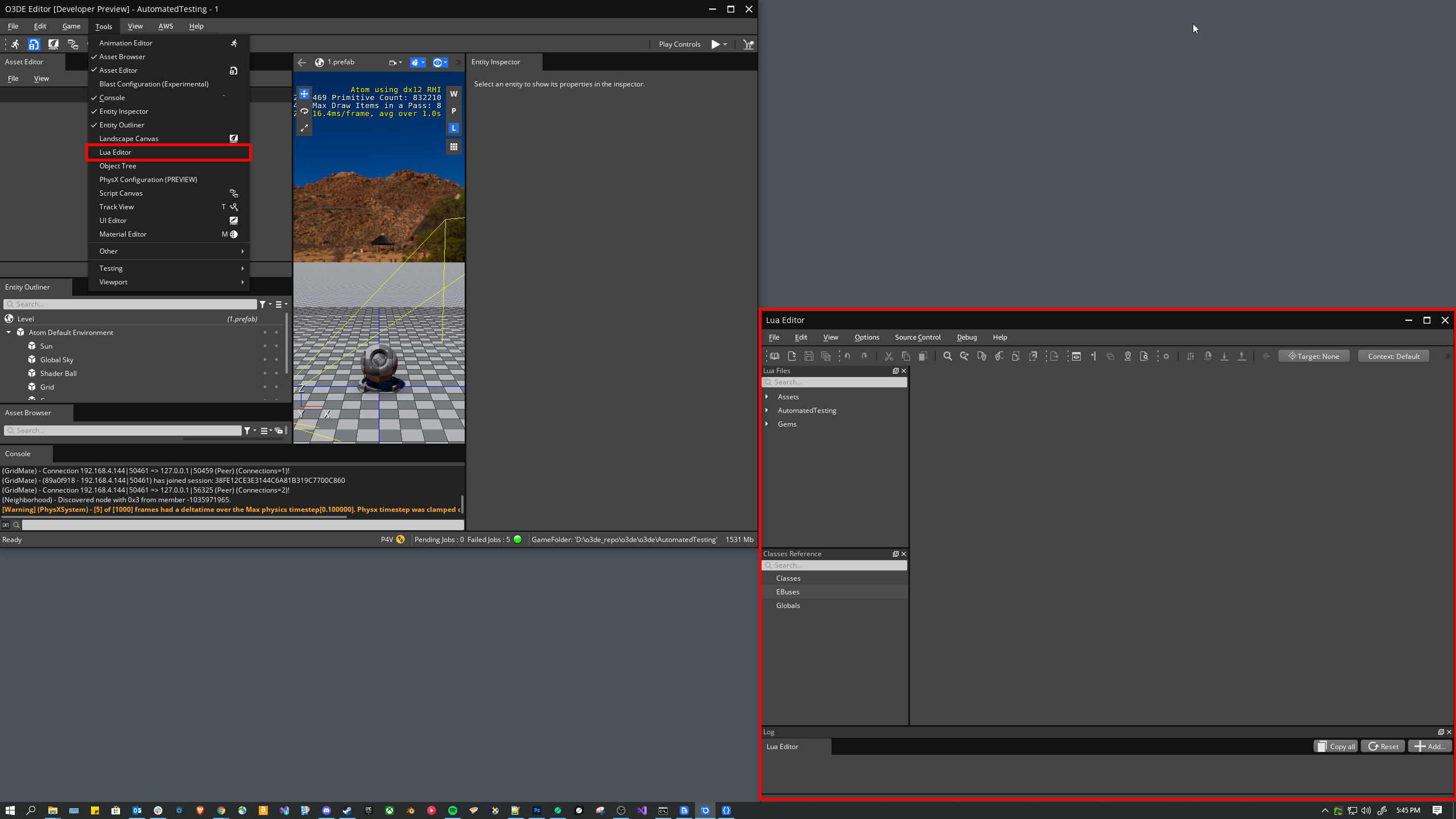 Editor: Lua Editor checkmark is missing within Tools menu dropdown ...