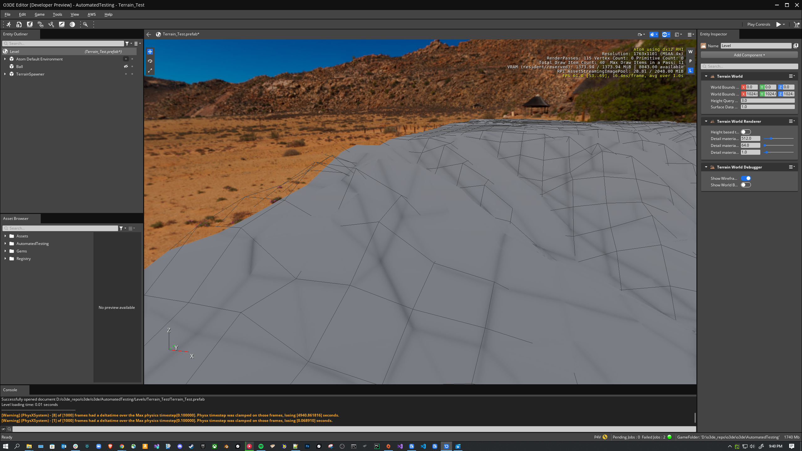 Terrain: Terrain World Debugger wireframe intermittently displays ...