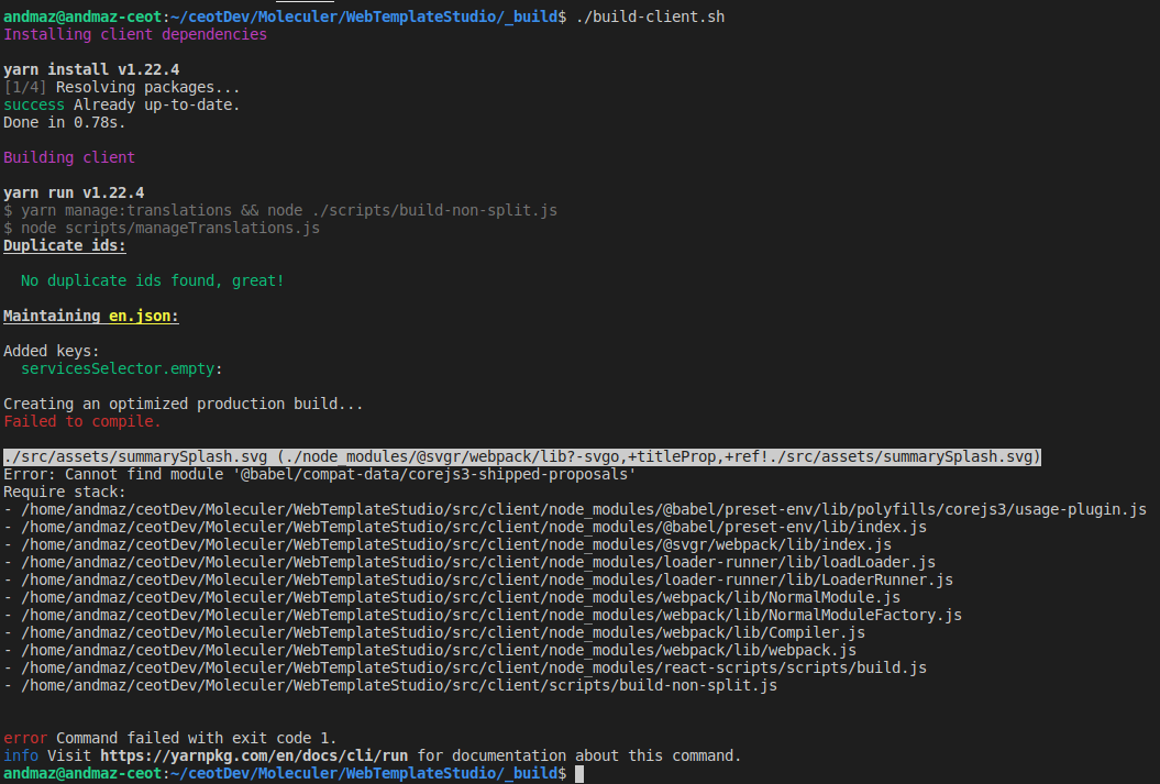 Error when compiling client · Issue #1474 · microsoft/WebTemplateStudio ...