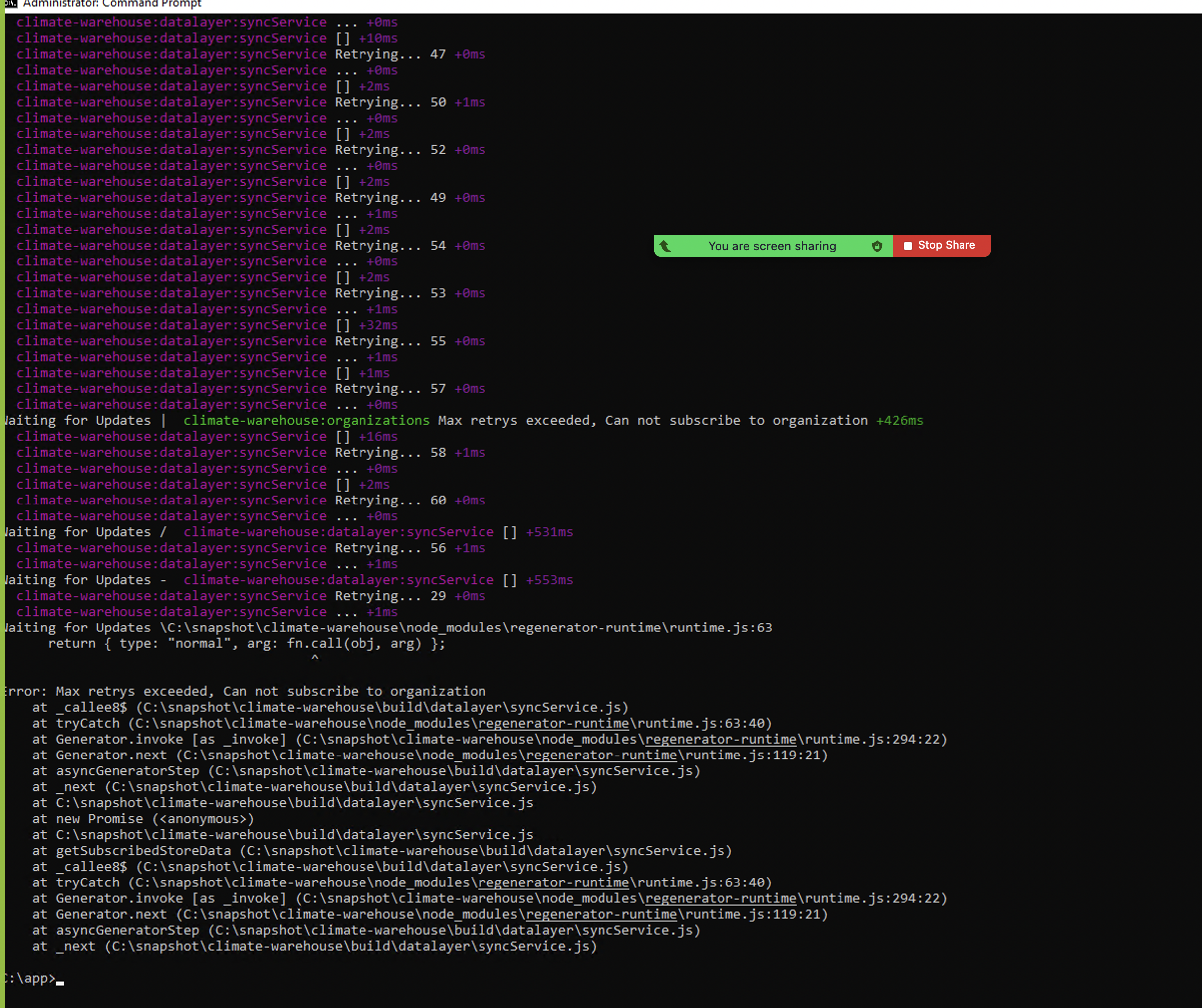 Backend console crashing on .27 release - max retries exceeded. · Issue ...