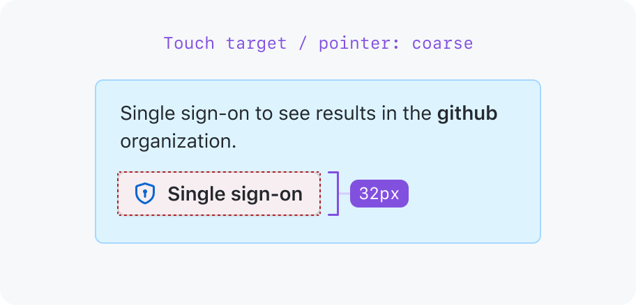 A design that illustrates a medium-sized button that is 32px in height and its touch target remains unchanged.