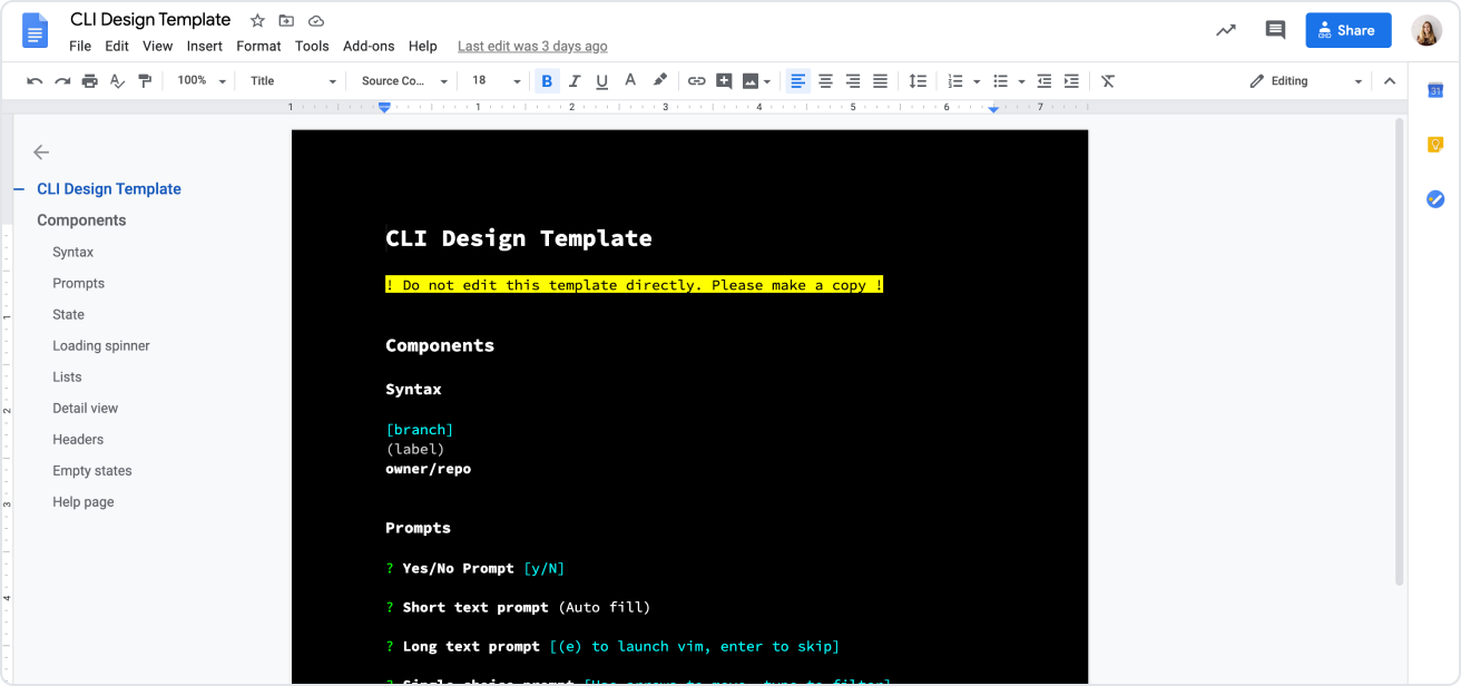 A screenshot of the Google Docs template