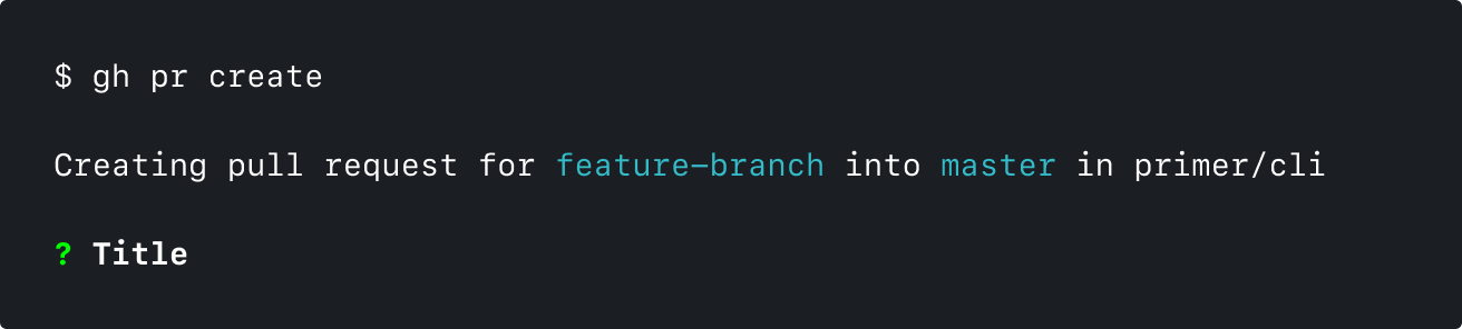 An example of the header of the gh pr create command