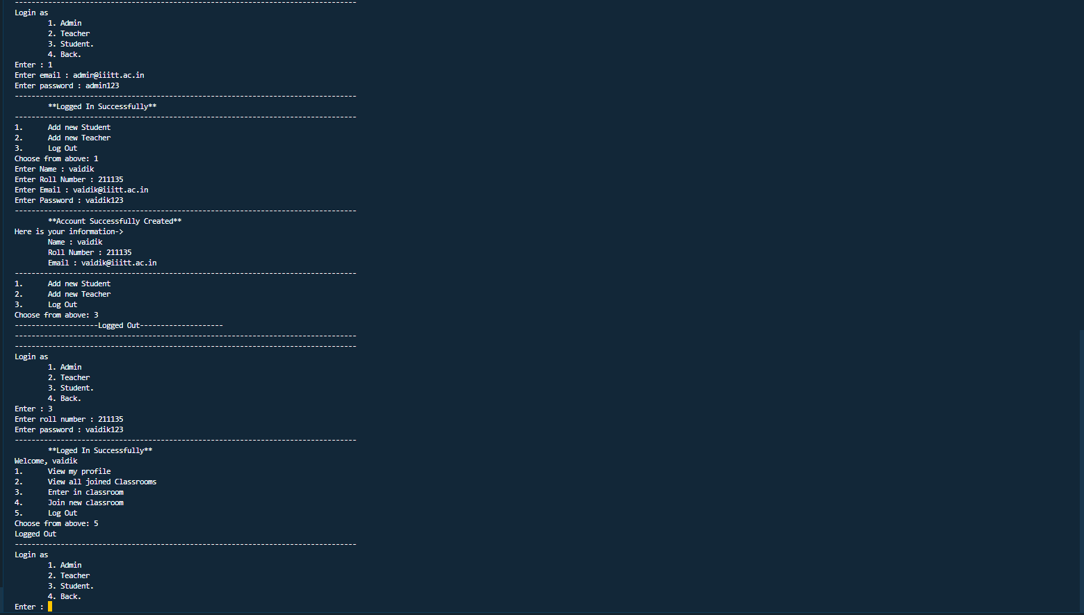 Add Student Student login