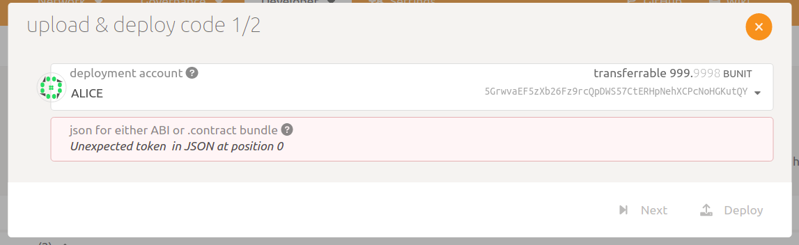 Getting unexpected token error while deploying contract on substrate ...