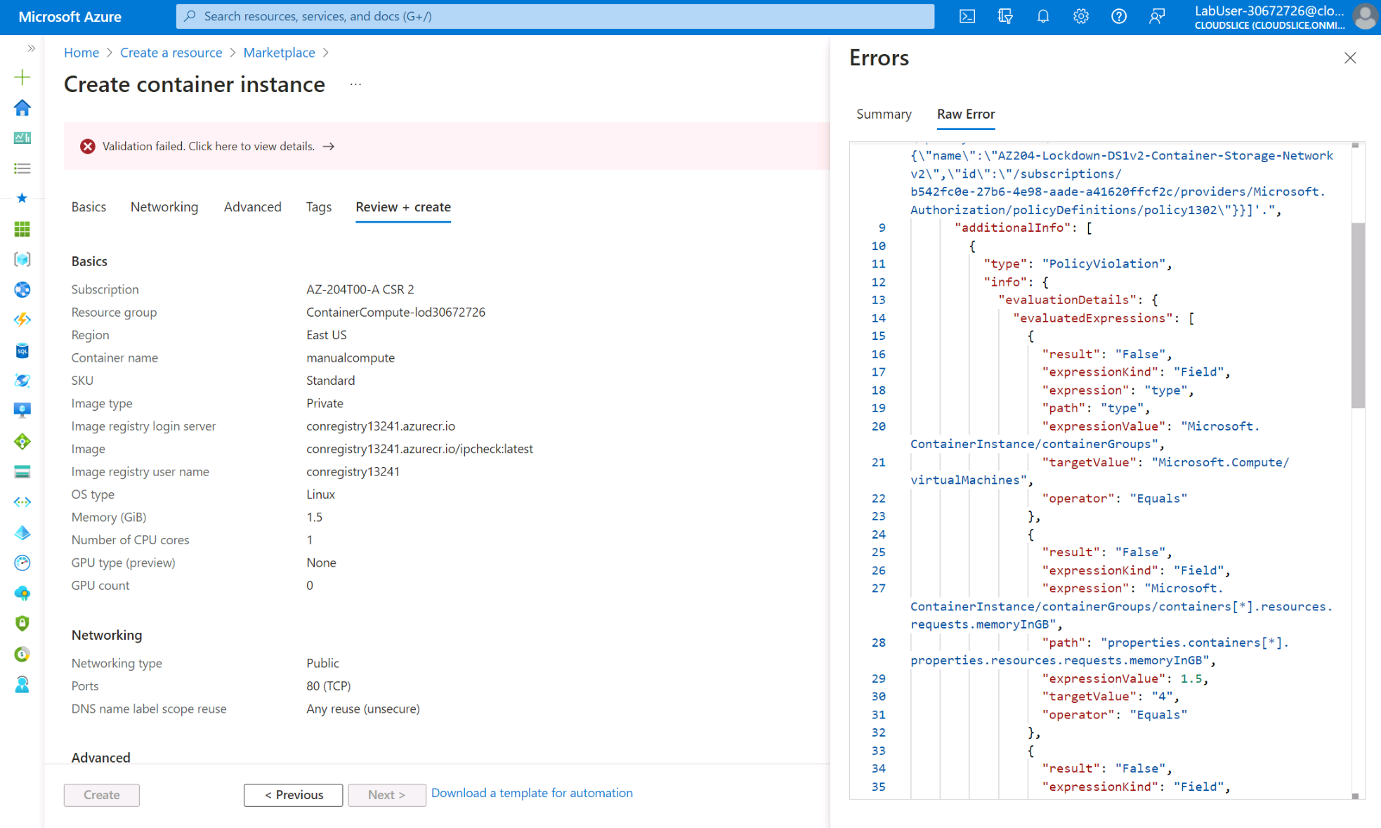 Module 5 the 2nd container instance creation will fail · Issue 648