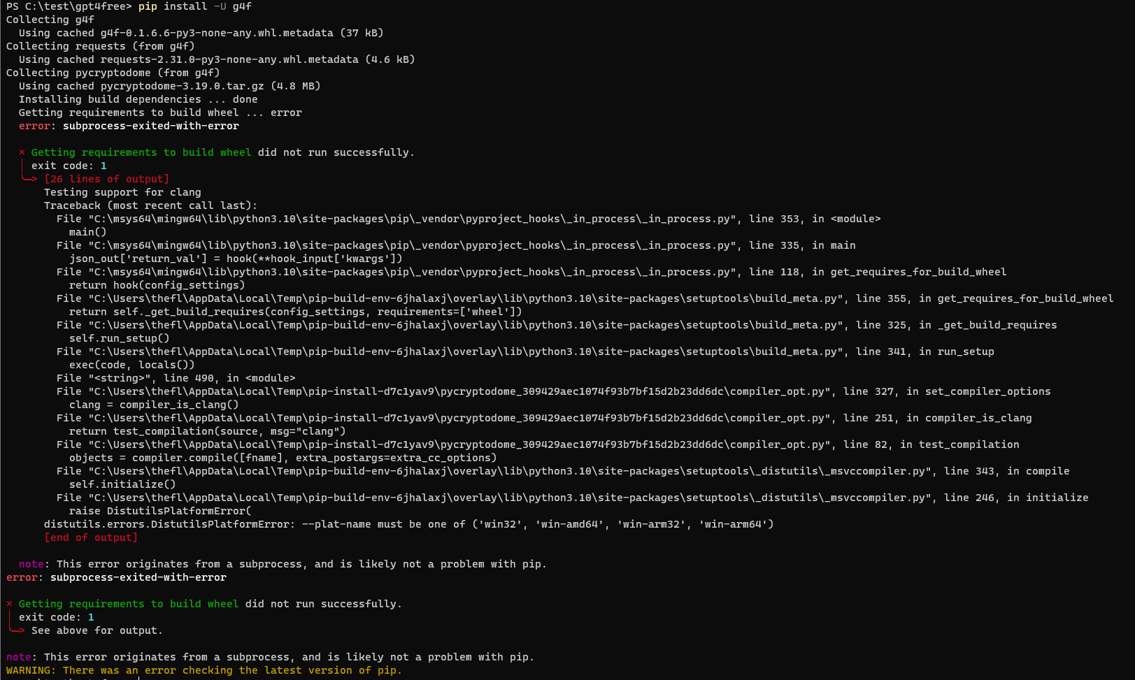 Fatal error from pip prevented installation. · Issue 1091 · xtekky