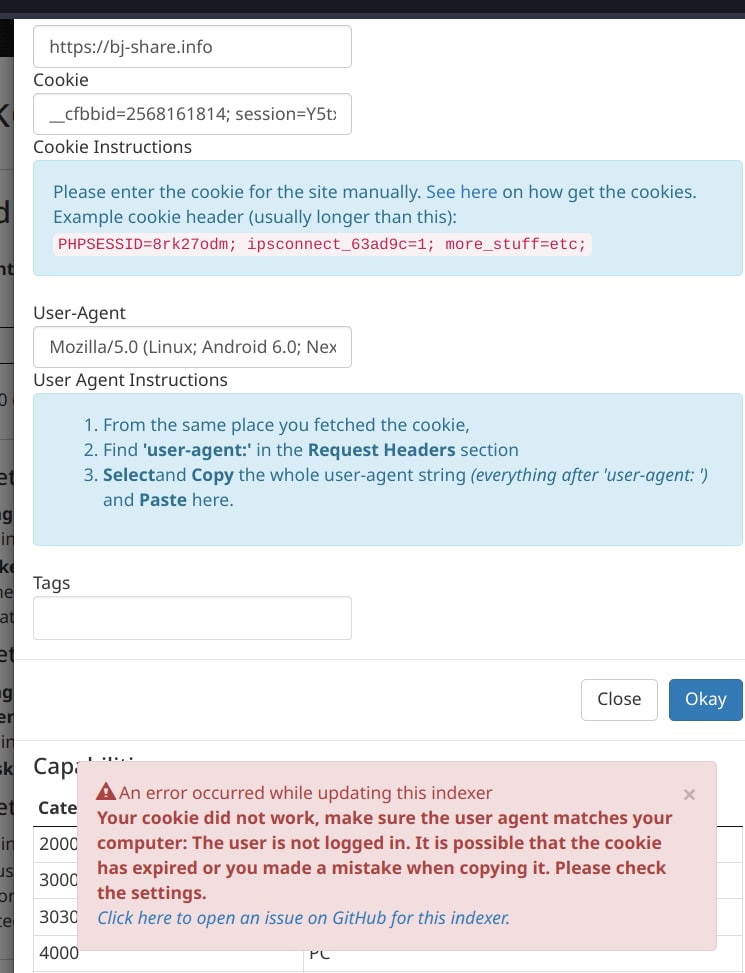 [bjshare] (updating) Your cookie did not work, make sure the user agent ...