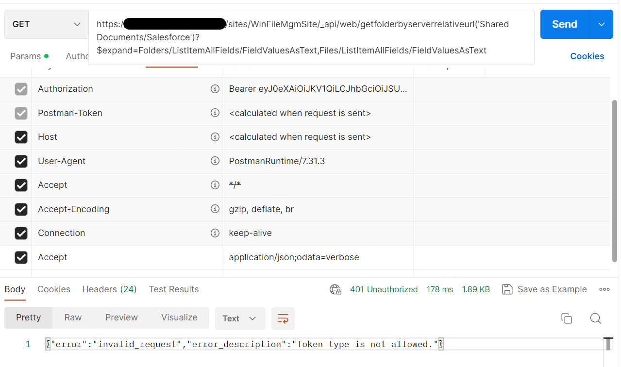 getting token type is not allowed error when sending... Getting Token type is not allowed error when sending REST API request ...