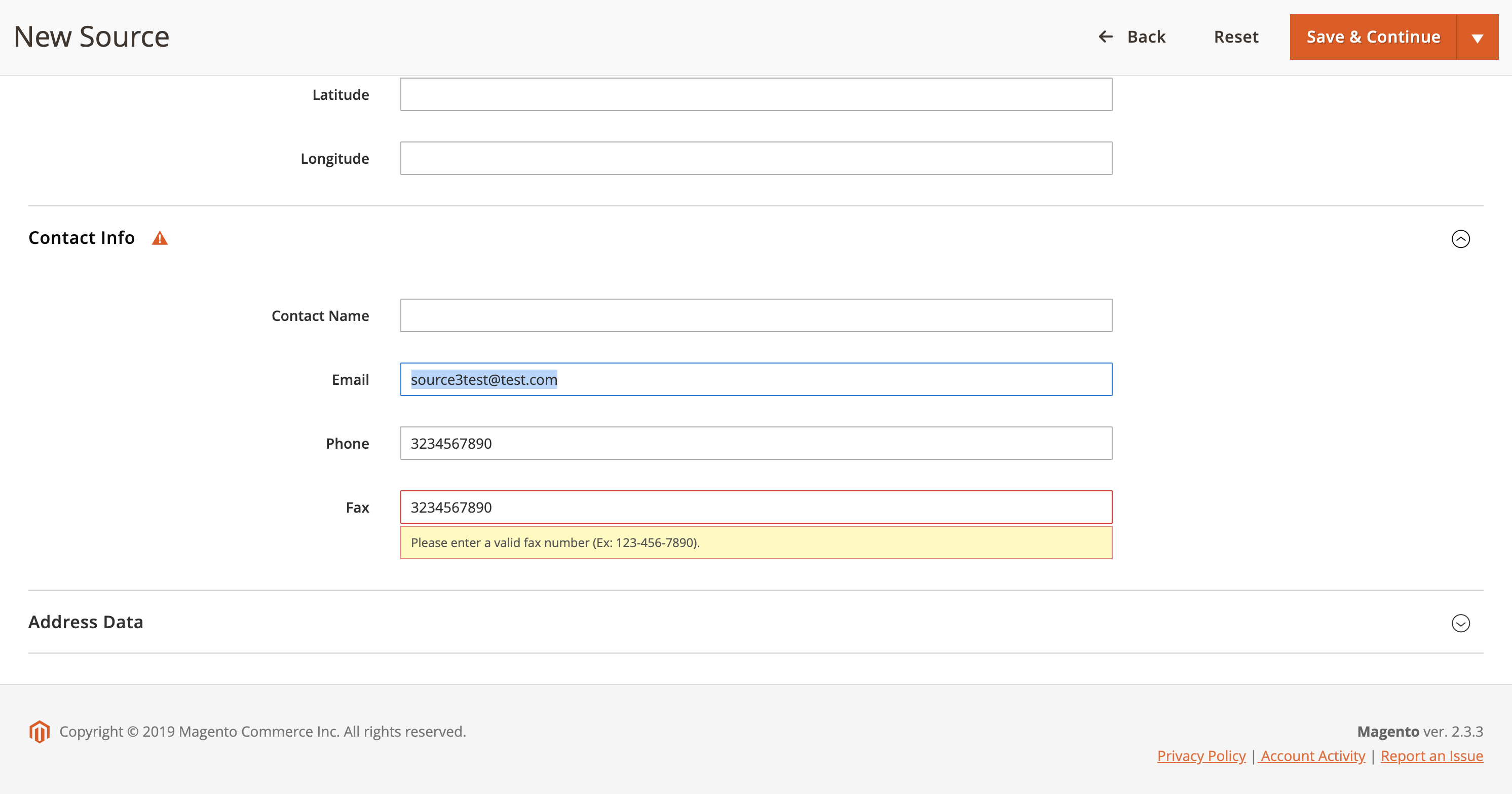 Inconsistent input validation between phone and fax number (the