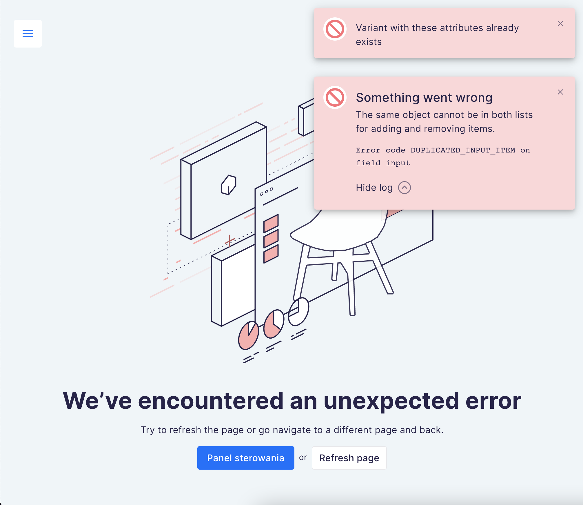 Error while making product unavailable in channel after making its variant unavailable on
