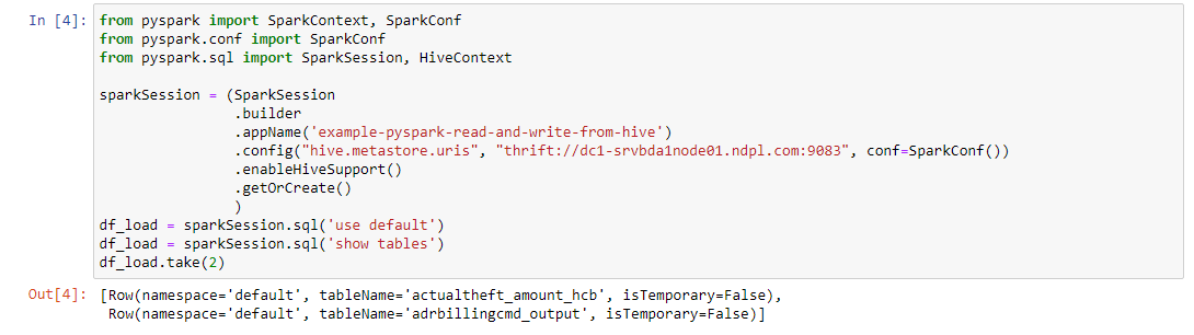 host exception while reading hive table from pyspark..it is showing ...