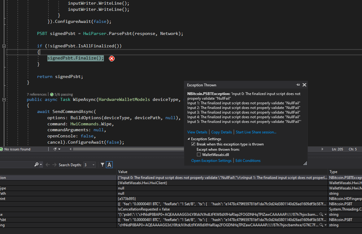 LedgerNanoS finalized input script validation error for combined UTXO ...