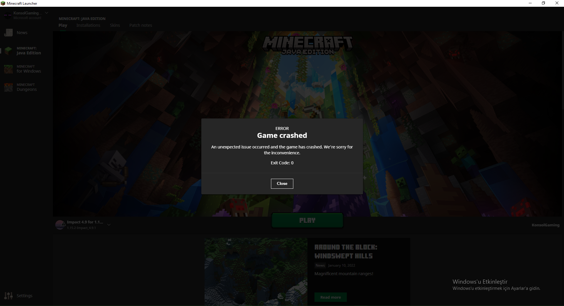 When I try to launch the higher version than 1.12.2 of Impact Client I ...