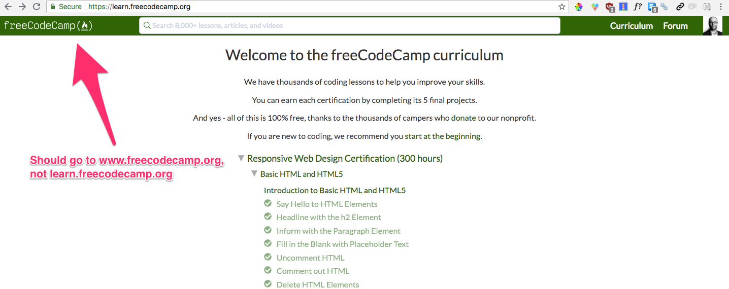 Clicking freeCodeCamp logo should always take you to www.freecodecamp ...