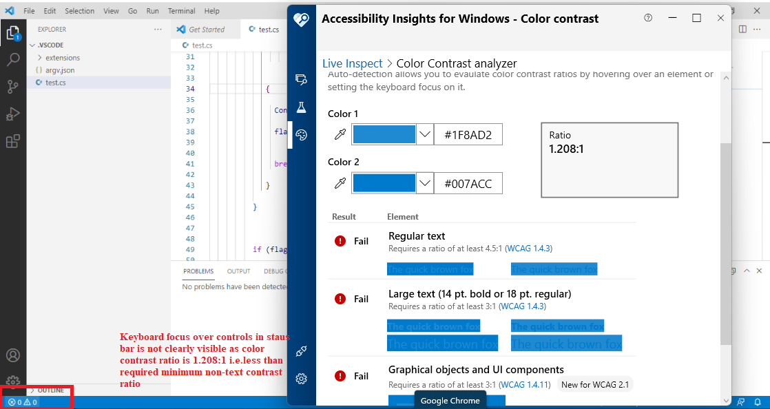 Keyboard visual focus indicator is difficult to see within the status ...