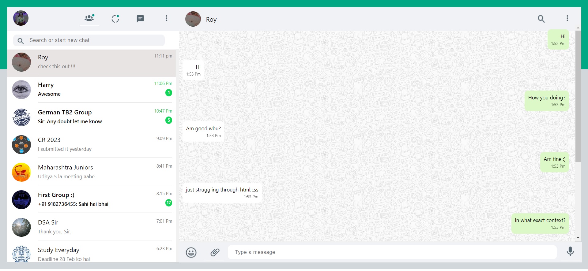 GitHub - swara1312/whatsapp-clone: Whatsapp clone using HTML and CSS.