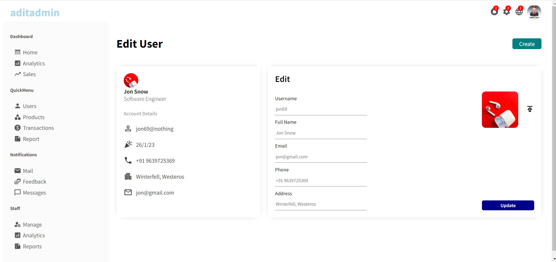 GitHub - adit26data/dashboard: ReactJS admin dashboard