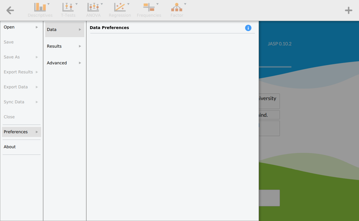 Data Preferences not shown on Kubuntu 19.04 (flatpak install JASP 0.10.