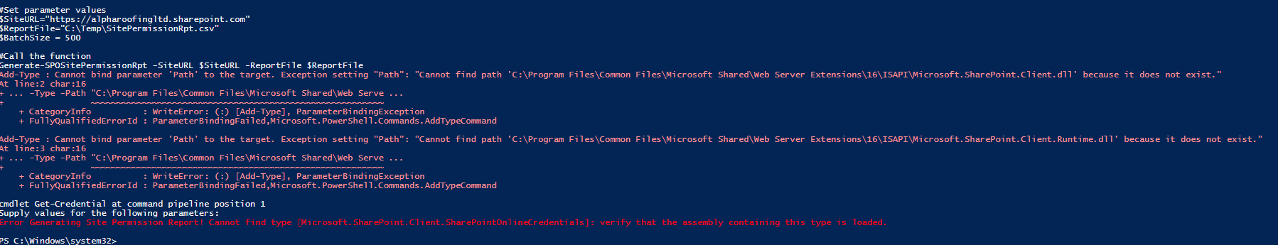 unable to export all user permission for all sharepoint sites ...
