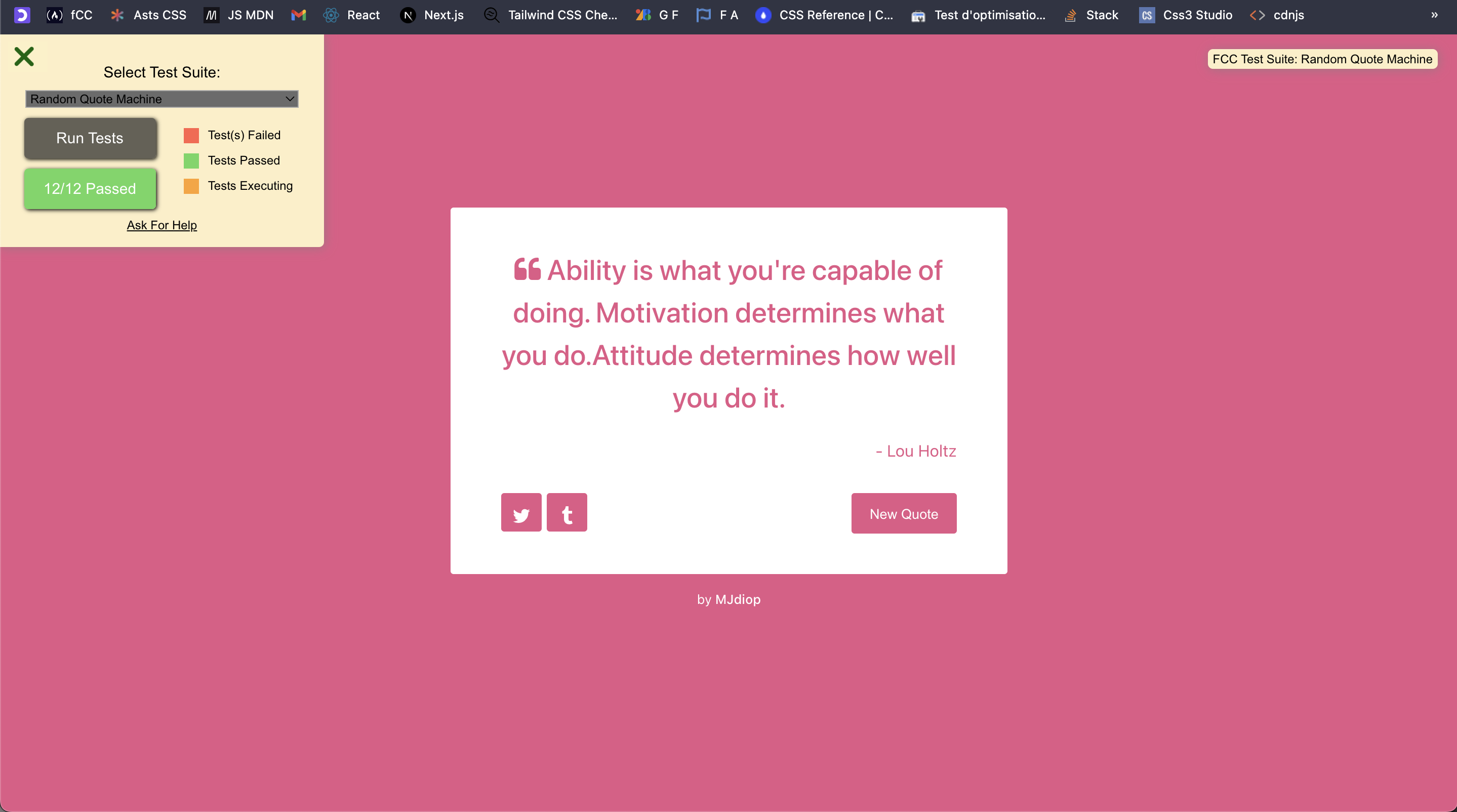 GitHub MJdiop/randomquotemachine freecodecamp Random Quote Machine