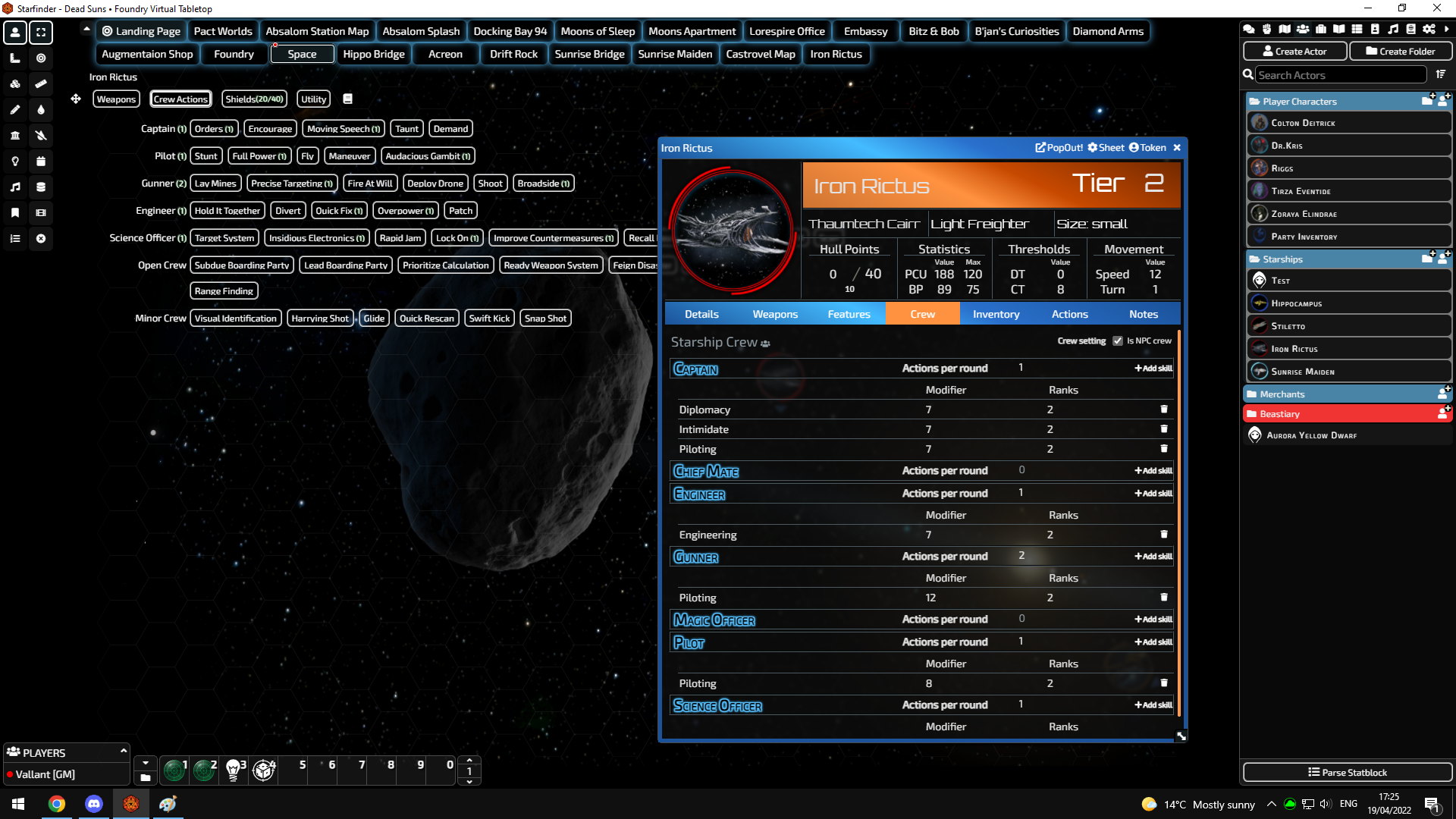 Starfinder - Starship crew commands not showing in Action hud · Issue ...
