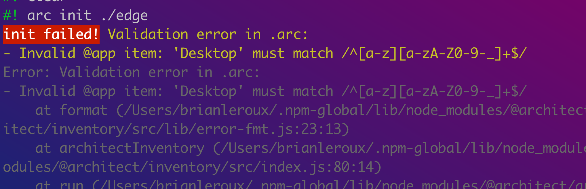 arc init ./foo fails · Issue #1268 · architect/architect · GitHub