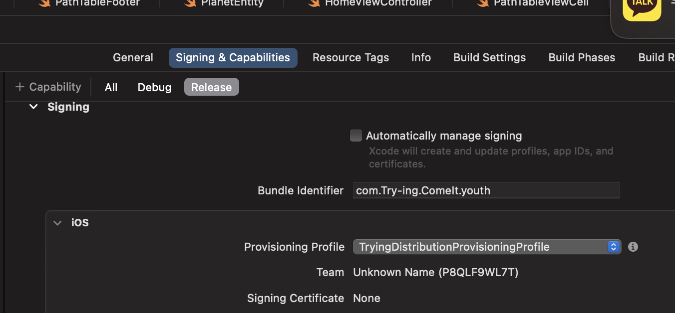 Provisioning Profte TryingDistributionProvisioningProfile