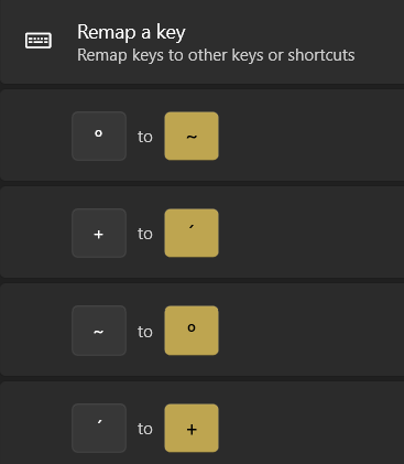 Bug when remapping keys º to ~, + to ´, ~ to º and ´ to + · Issue ...