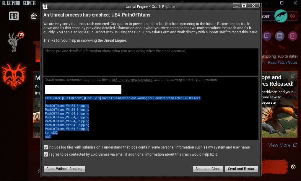 Game crashes on launch continually. · Issue 8800 · AlderonGames