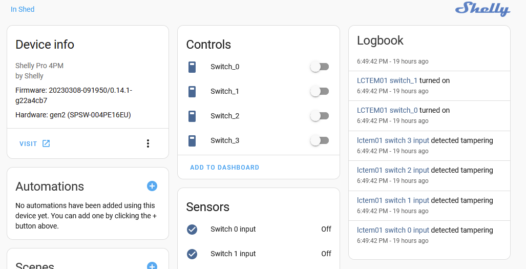 Detected tampering cause all switch on for Shelly Pro 4PM · Issue