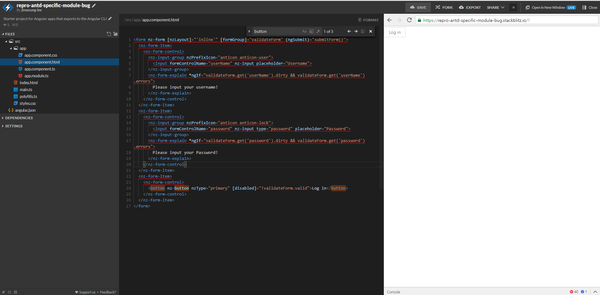 when specific module is registered, `is not a known element` errors are