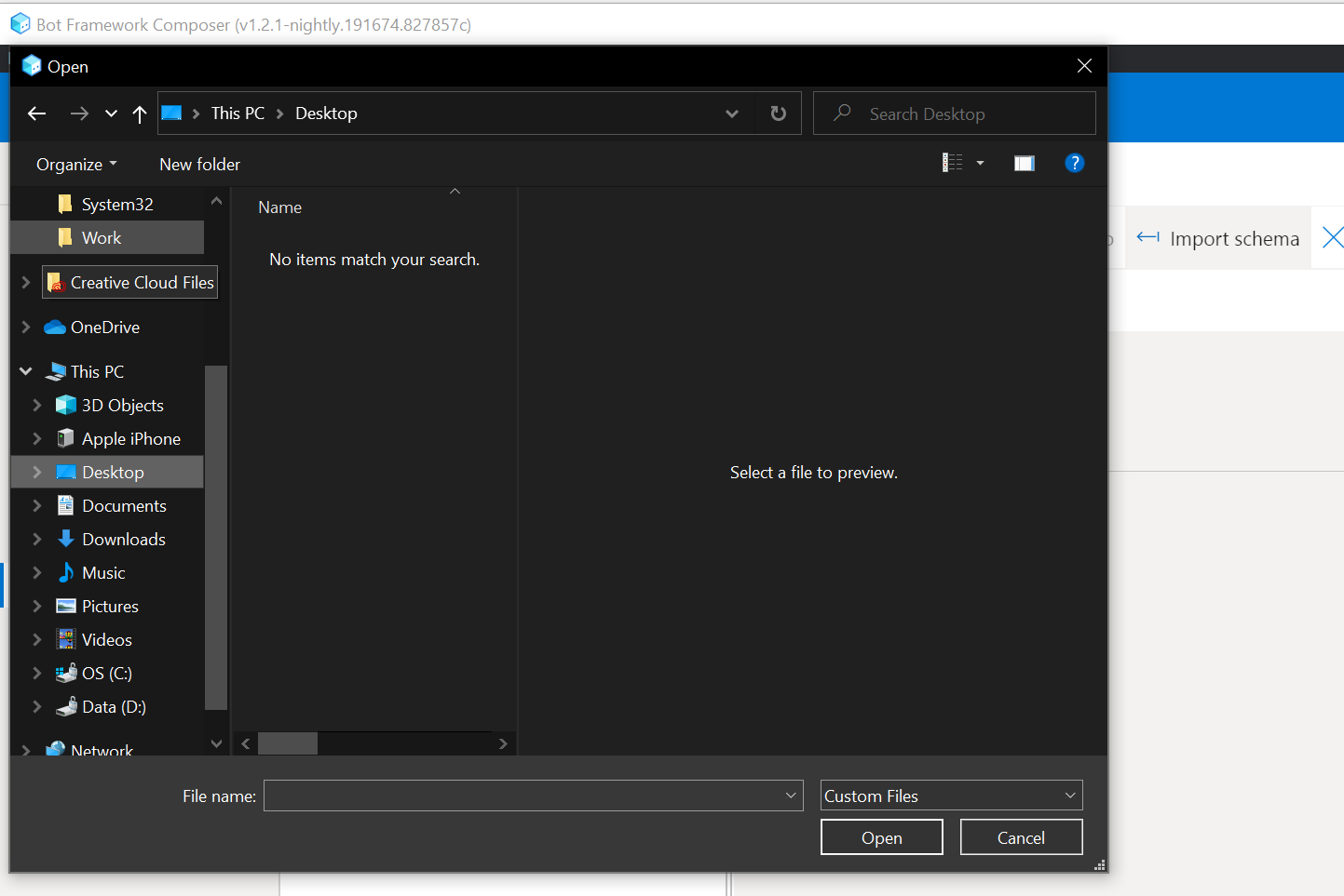 Use common file selection dialog between "Import Schema" and "Open ...