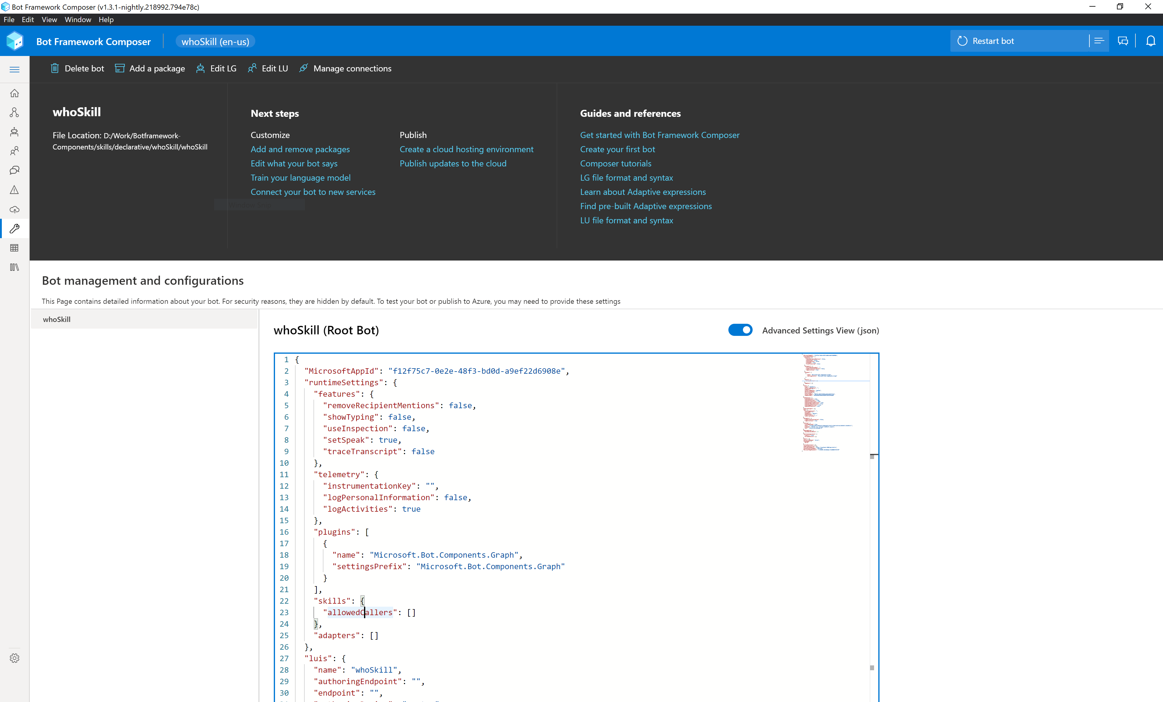 Project Settings Page Advanced JSON View is Cropped with new task bar ...