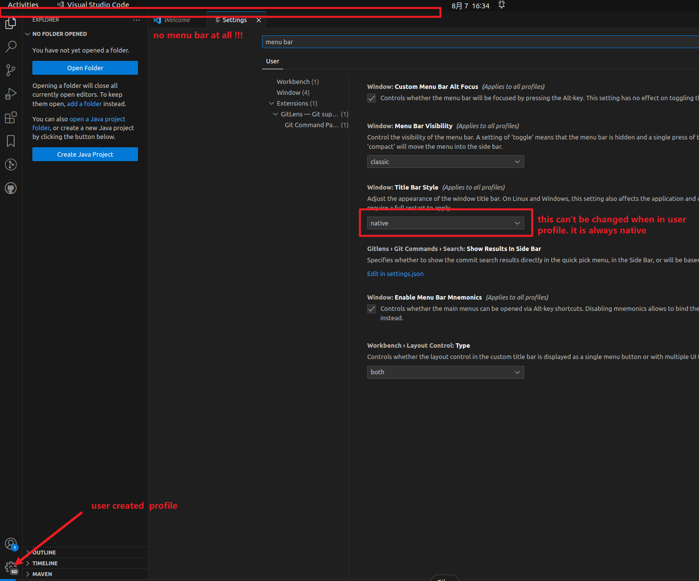 Partial Profile created by settings unchecked (thus Settings using ...