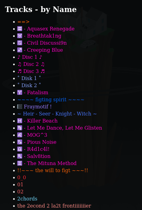 Tracks - by Name listing