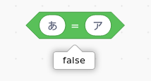 The "=" block with the appropriate inputs and a "false" output bubble
