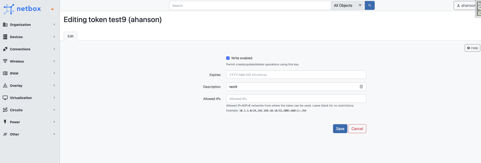 Monosnap Editing token test9 (ahanson) | NetBox 2022-10-13 09-47-47