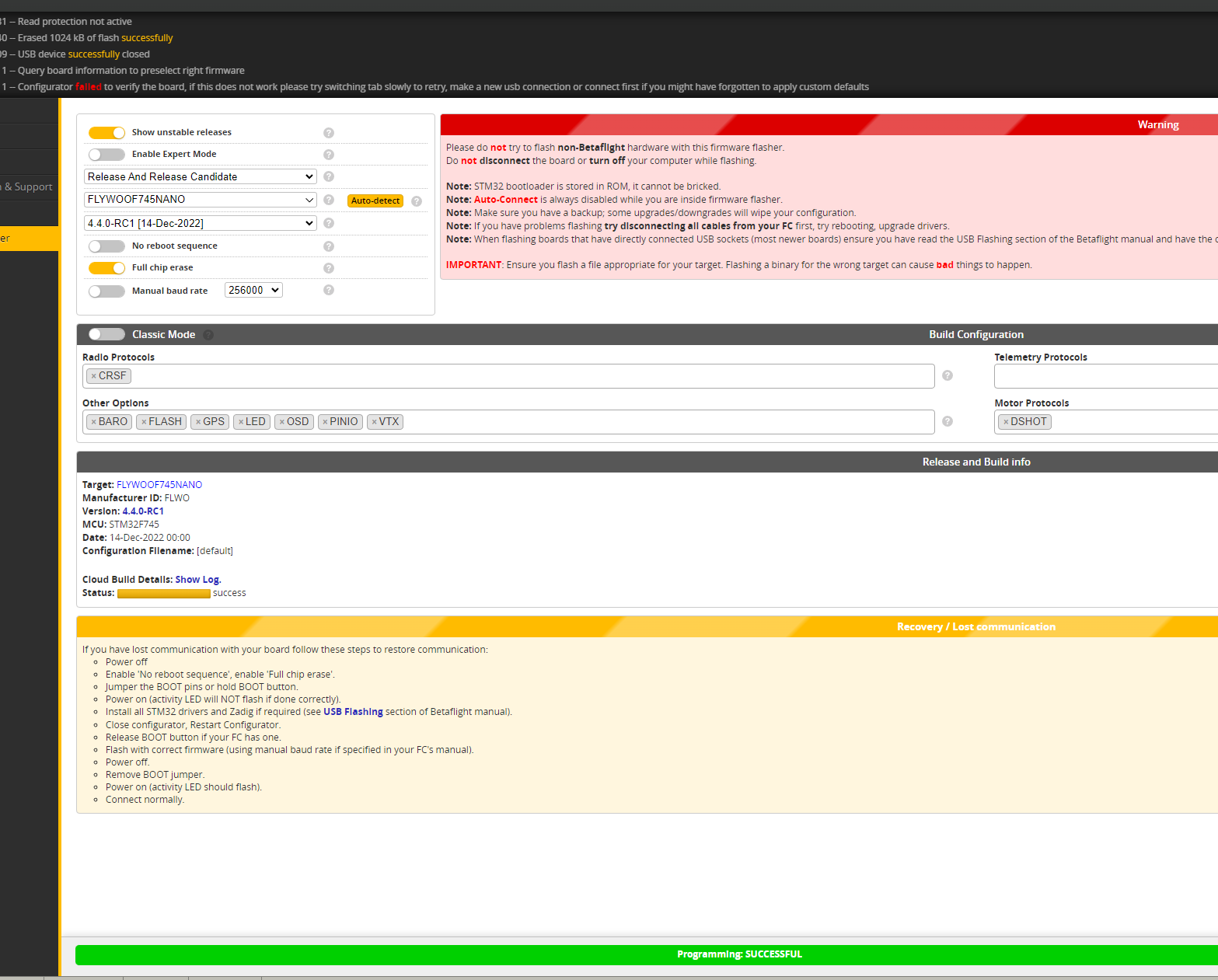 Custom Defaults are not applied on FLYWOOF745NANO under 4.4.0 RC1 ...