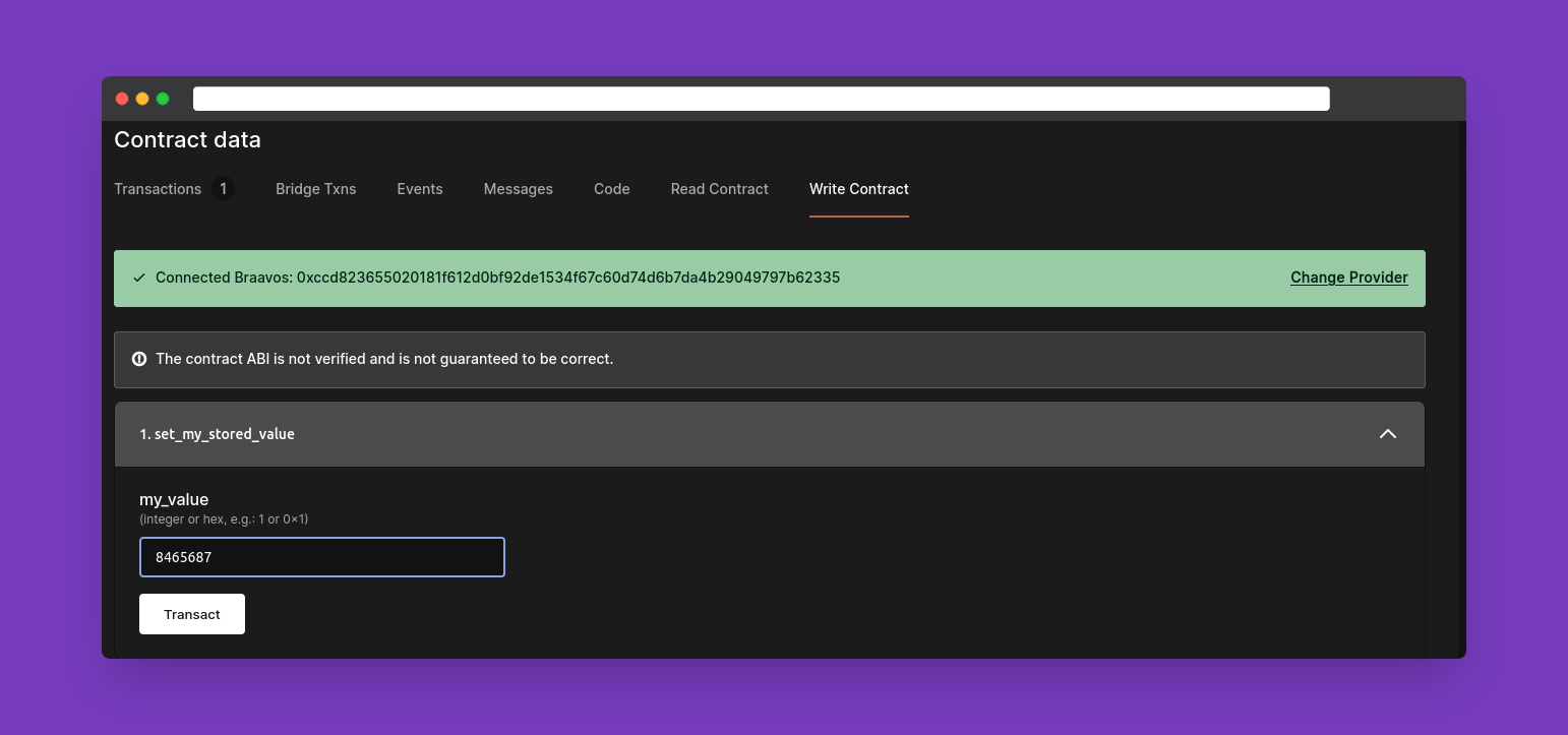 Use the Voyager explorer to write the variable to the StarkNet contract.