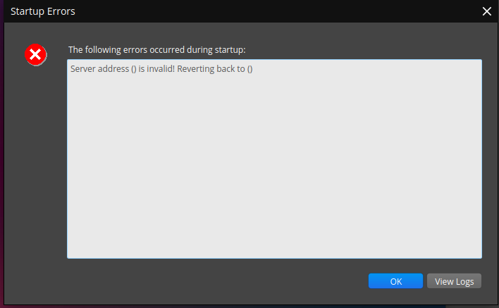 Opening project results in invalid server address error being displayed ...