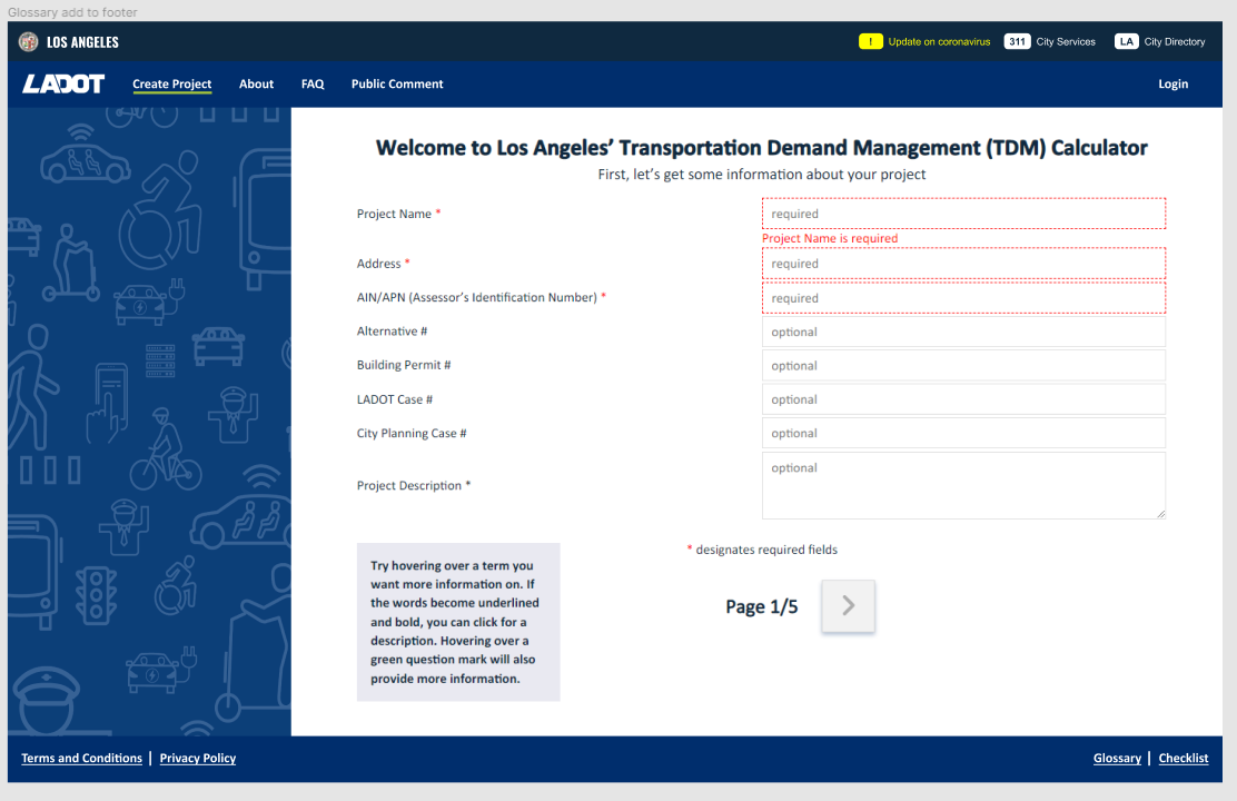 Glossary added to footer