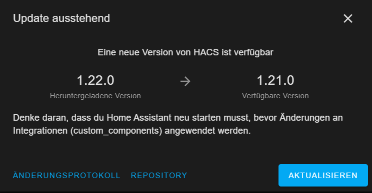 Update want downgrade my Version · Issue #2514 · hacs/integration · GitHub
