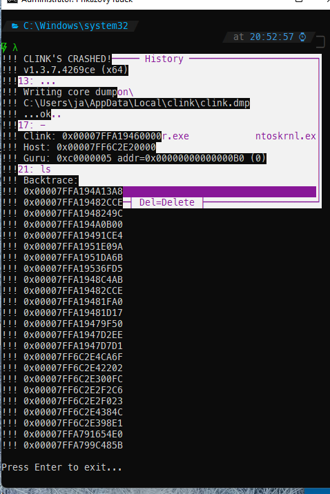 Clink crashes while deleting history (F7, DEL) · Issue #239 ...