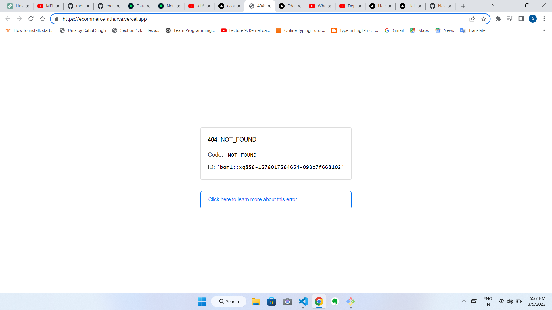 I am getting 404: Not found error on deploying MERN stack app · vercel