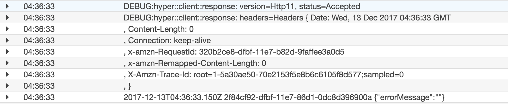 Lambda invocation returns error `Unknown("")` when successfully called ...