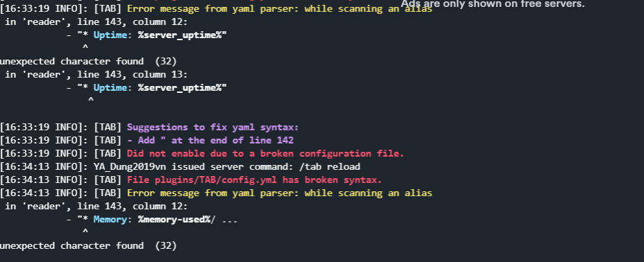 Bug: Error message from yaml · Issue #592 · NEZNAMY/TAB · GitHub