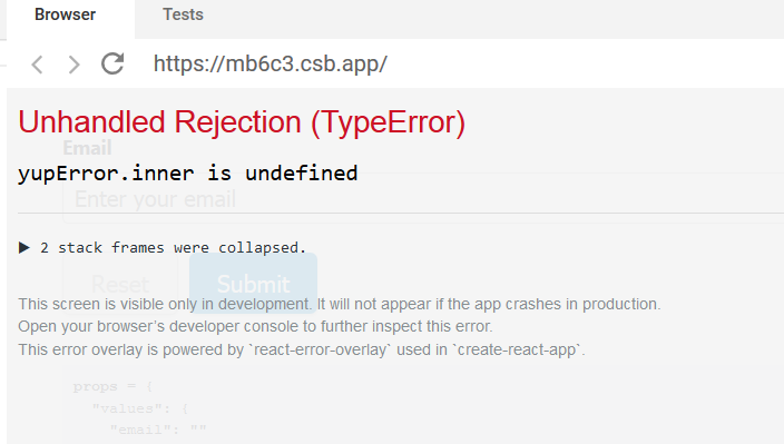 yupError.inner is undefined (does formik support yup matches) · Issue ...